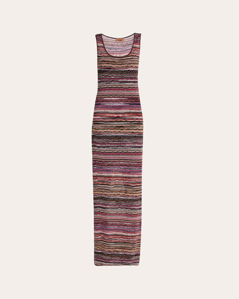 Metallic Wavy Chevron Scoop-Neck Sleeveless Maxi Dress